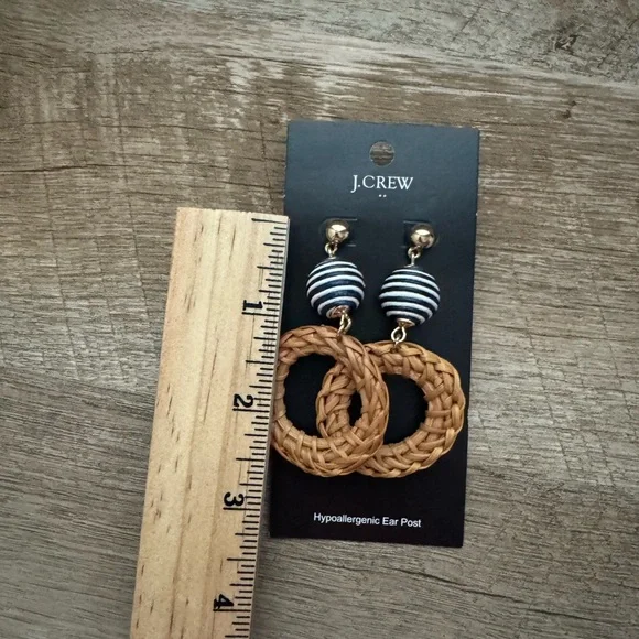 J.Crew Navy and White Beaded Woven Drop Earrings - Picture 2 of 4